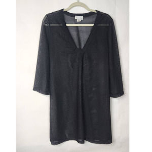 Jordan Taylor Swim Cover Up Dress Tunic Mesh Open Knit Black Large